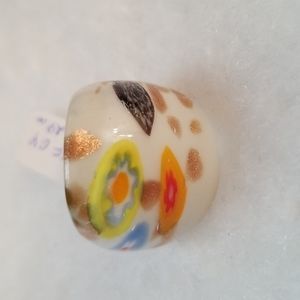 Murano Style Glass Millefiori Flowered Multicolored Dome Cocktail Ring US Seller